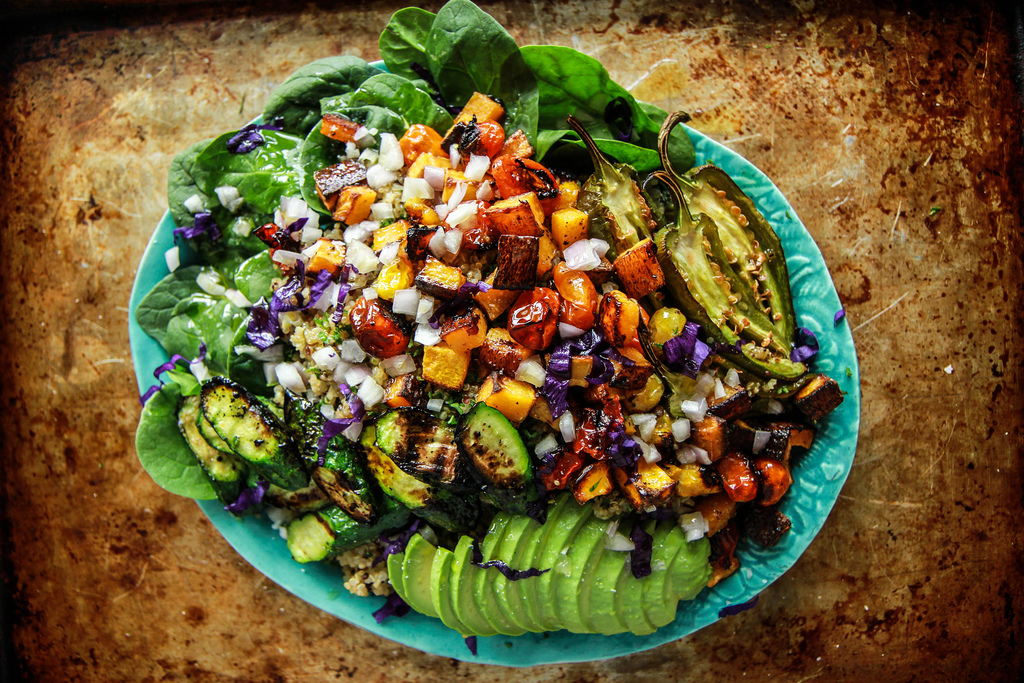 Spicy Vegan Roasted Vegetable Quinoa Salad from HeatherChristo.com