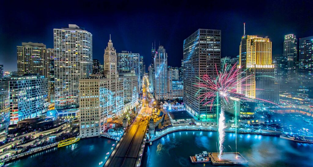 a the magnificent mile district and the wintrust fireworks s